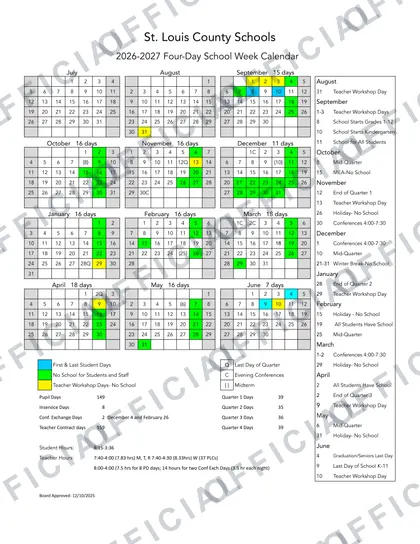 St. Louis County Schools 2026-27 calendar