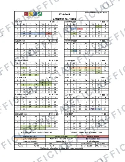 Lowndes County 2026-27 calendar