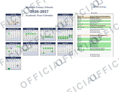 Madison County Schools 2026-27 calendar