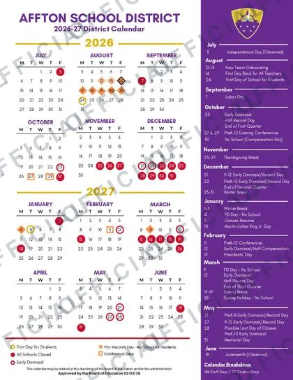 AFFTON SCHOOL DISTRICT 2026-27 calendar