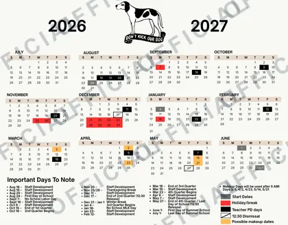 Aurora High School 2026-27 calendar
