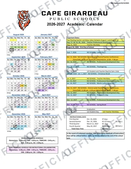 Cape Girardeau Public Schools 2026-27 calendar