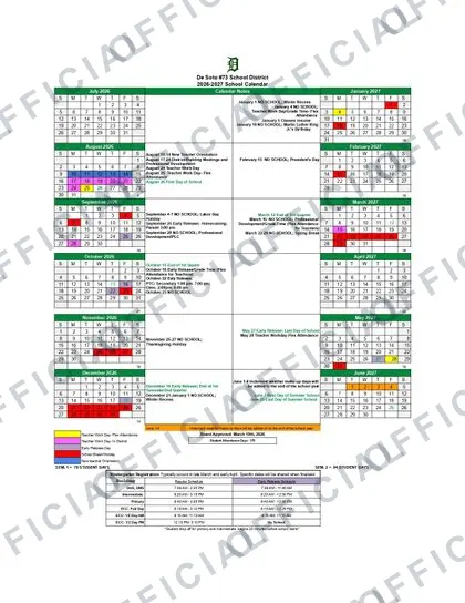 De Soto #73 School 2026-27 calendar