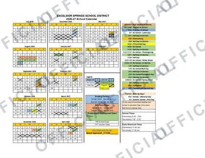 EXCELSIOR SPRINGS SCHOOL DISTRICT 2026-27 calendar