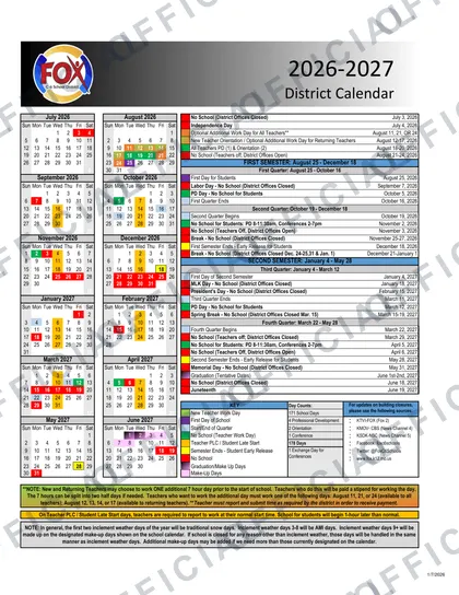 Fox C-6 School District School 2026-27 calendar