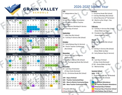Grain Valley Schools 2026-27 calendar