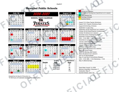 Hannibal Public Schools 2026-27 calendar