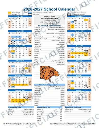 Hollister R-V Schools 2026-27 calendar