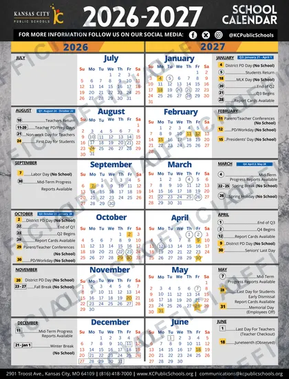 Kansas City Public Schools 2026-27 calendar