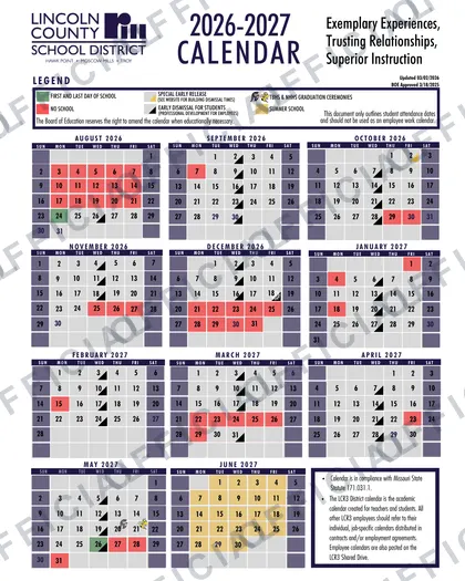 Lincoln County R-III School District 2026-27 calendar