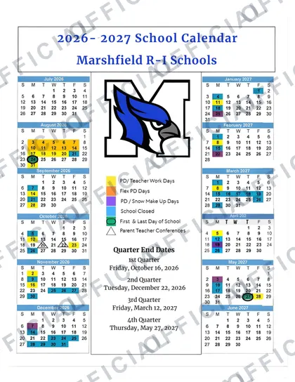 Marshfield R-I Schools 2026-27 calendar