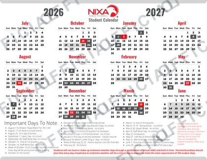 Nixa Public Schools 2026-27 calendar