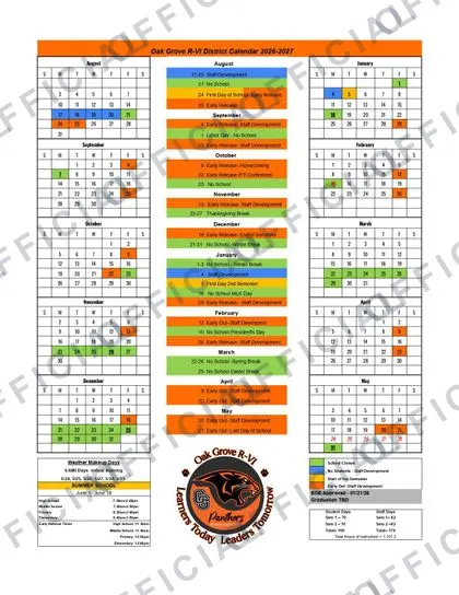 Oak Grove R-VI 2026-27 calendar