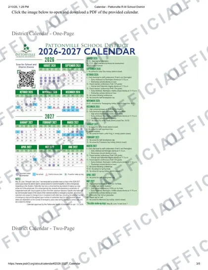 Pattonville R-III School District 2026-27 calendar