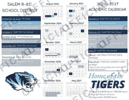 Salem R-80 School 2026-27 calendar