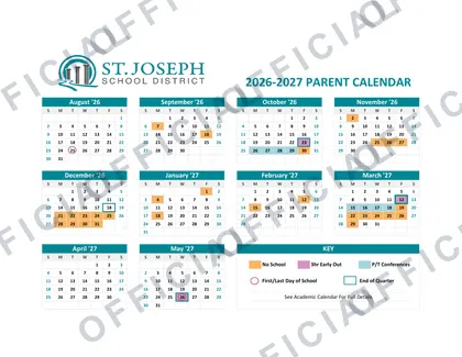 St. Joseph School MO District 2026-27 calendar