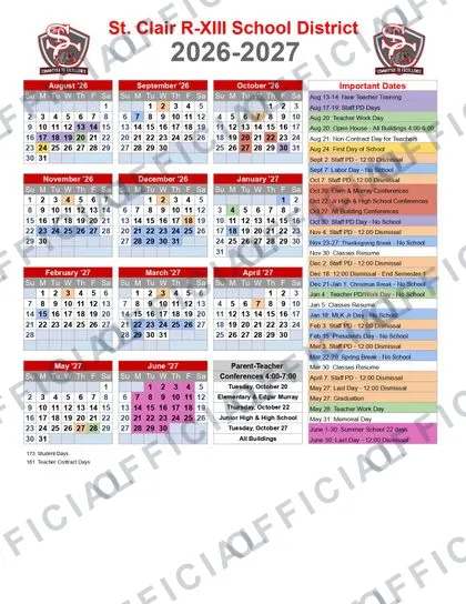 The School District of Clayton 2026-27 calendar