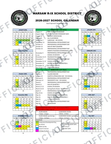 WARSAW R-IX SCHOOL DISTRICT 2026-27 calendar