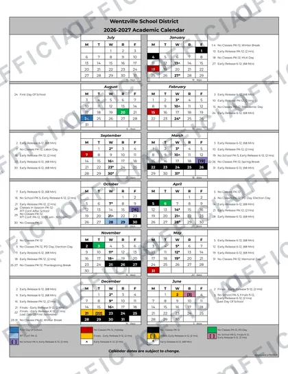 Wentzville School District 2026-27 calendar