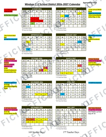 Windsor C-1 School District 2026-27 calendar