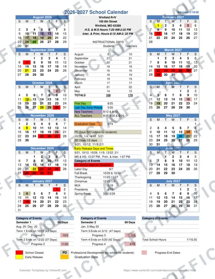 Winfield R-IV 2026-27 calendar