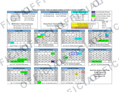 Corvallis Public School District #1 2026-27 calendar
