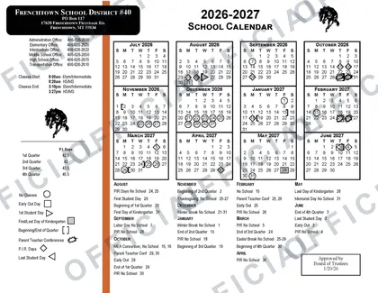 Frenchtown School District #40 2026-27 calendar
