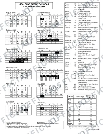 Bellevue Public Schools 2026-27 calendar