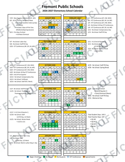 Fremont Public Schools 2026-27 calendar