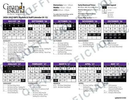 Grand Island Public Schools 2026-27 calendar