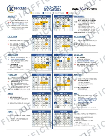 Kearney Public Schools 2026-27 calendar