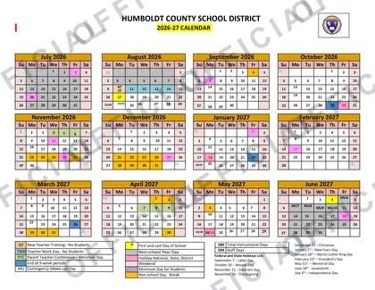 HUMBOLDT COUNTY SCHOOL DISTRICT 2026-27 calendar
