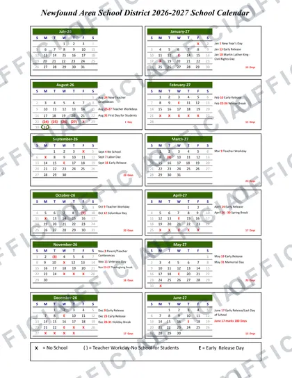 Newfound Area Schools SAU 4 2026-27 calendar