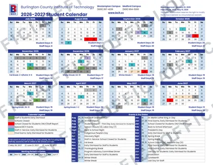 Burlington County Institute of Technology 2026-27 calendar