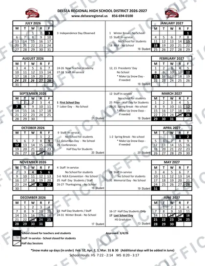 DELSEA REGIONAL HIGH SCHOOL DISTRICT 2026-27 calendar