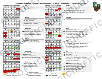 East Brunswick Public Schools 2026-27 calendar