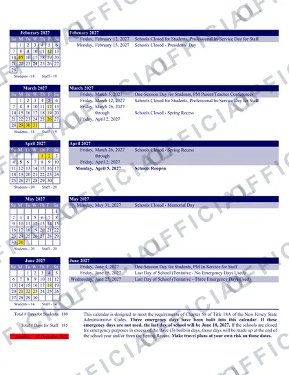 Eatontown Public Schools 2026-27 calendar