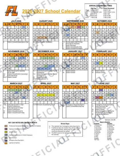 FORT LEE PUBLIC SCHOOLS 2026-27 calendar
