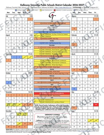 Galloway Township Public Schools 2026-27 calendar