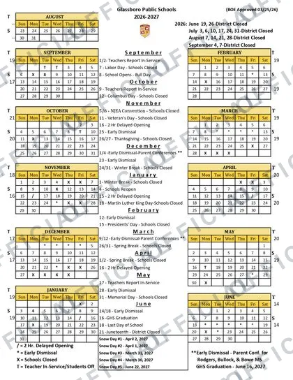 Glassboro Public Schools 2026-27 calendar