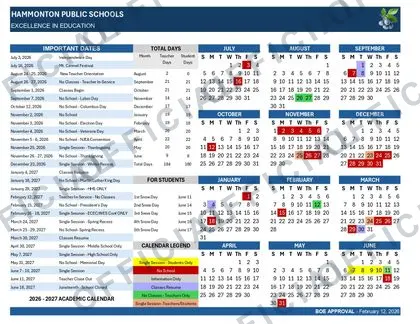 HAMMONTON PUBLIC SCHOOLS 2026-27 calendar