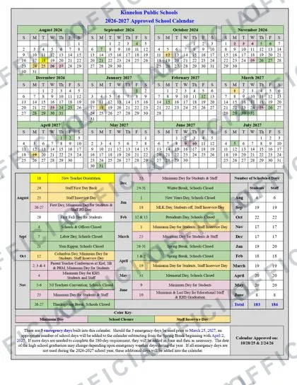 Kinnelon Public Schools 2026-27 calendar