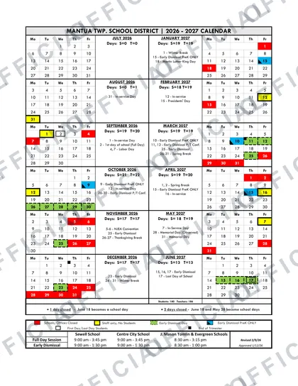 MANTUA TWP. SCHOOL DISTRICT 2026-27 calendar