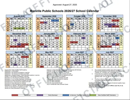 Manville Public Schools 2026-27 calendar