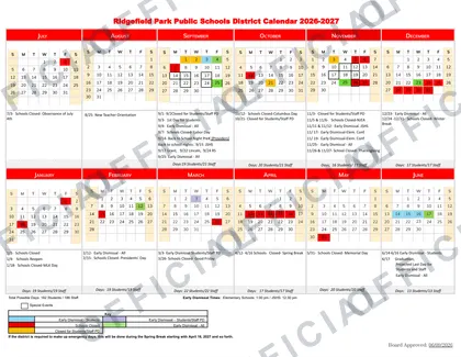 Ridgefield Park Public Schools 2026-27 calendar