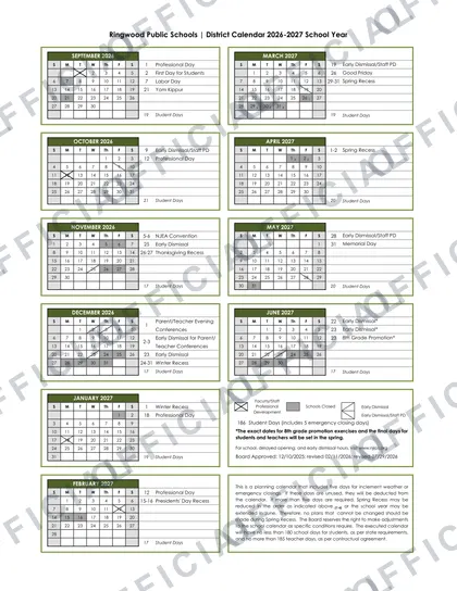 Ringwood Public Schools 2026-27 calendar