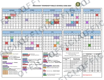 Rockaway Township Public Schools 2026-27 calendar