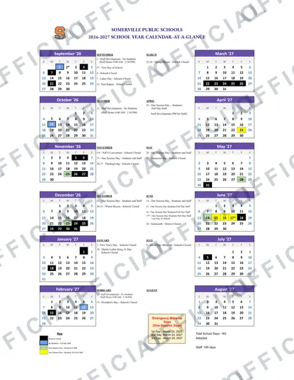 Somerville Public Schools 2026-27 calendar