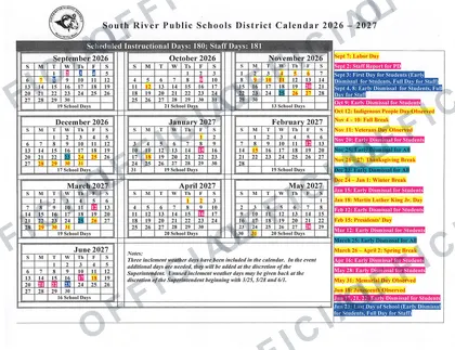 South River Public Schools District 2026-27 calendar
