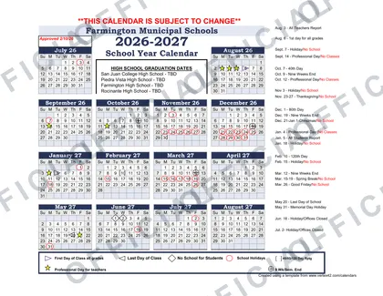 Farmington Municipal Schools 2026-27 calendar